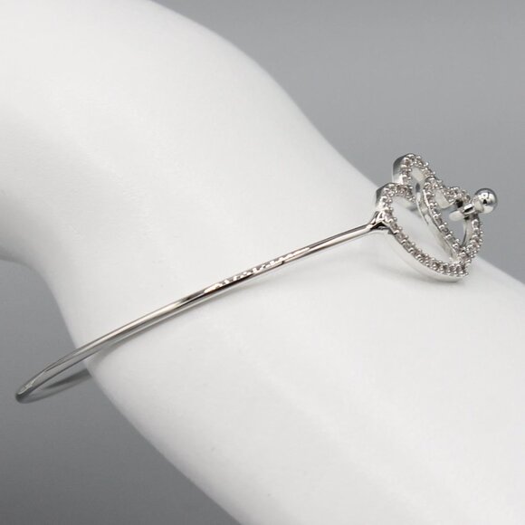 Bangle bracelet heart love romantic family silver tone thin elegant modern new - Picture 7 of 7